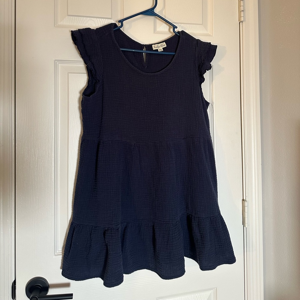 Navy Ruffle Sleeve Dress
